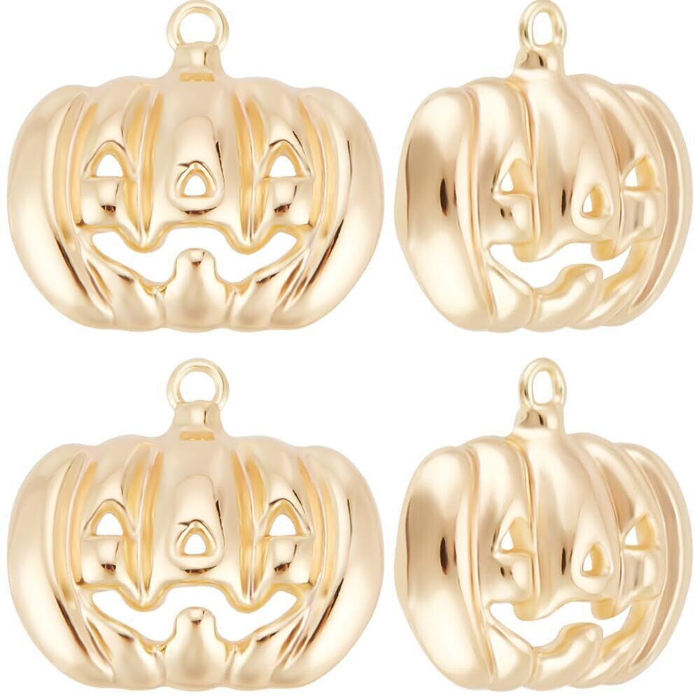 7642 1 Box 10Pcs Halloween Pumpkin Charms Bulk Real 18K Gold Plated Brass